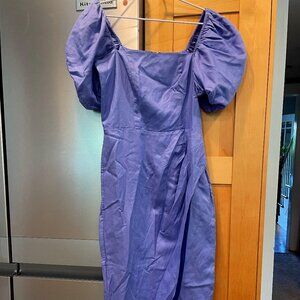 Periwinkle puff sleeve dress with fslit, part linen, size 4 from & Other Stories